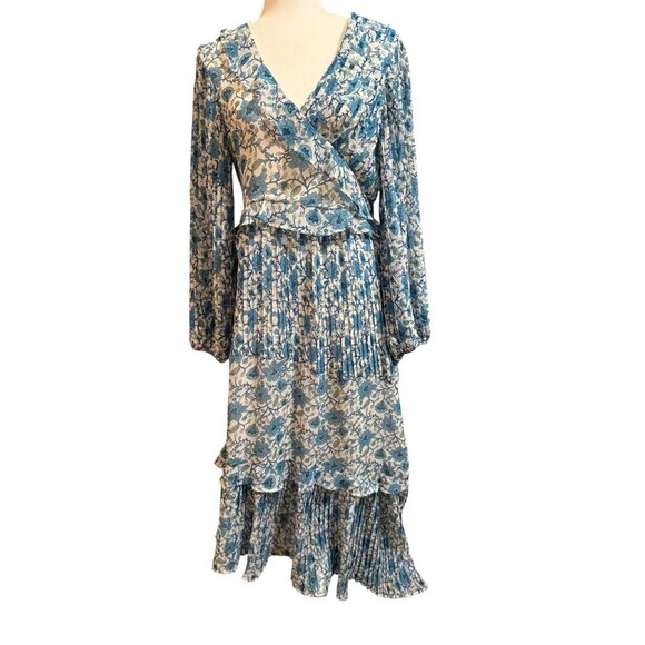 TopShop Women's V-Neck Pleated Assymetrical Hemline Maxi Dress Size 12 - Picture 1 of 16